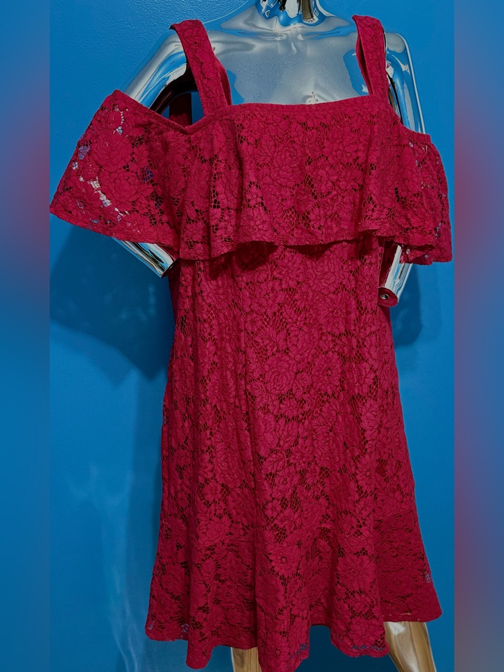 Isaac Mizrahi Red Lace One-Shoulder Ruffle Dress 22